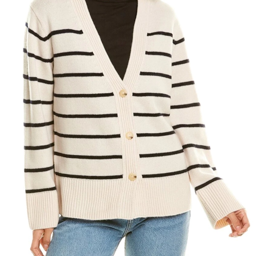 VINCE BRETON STRIPE WOOL & CASHMERE-BLEND CARDIGAN -- Size Large